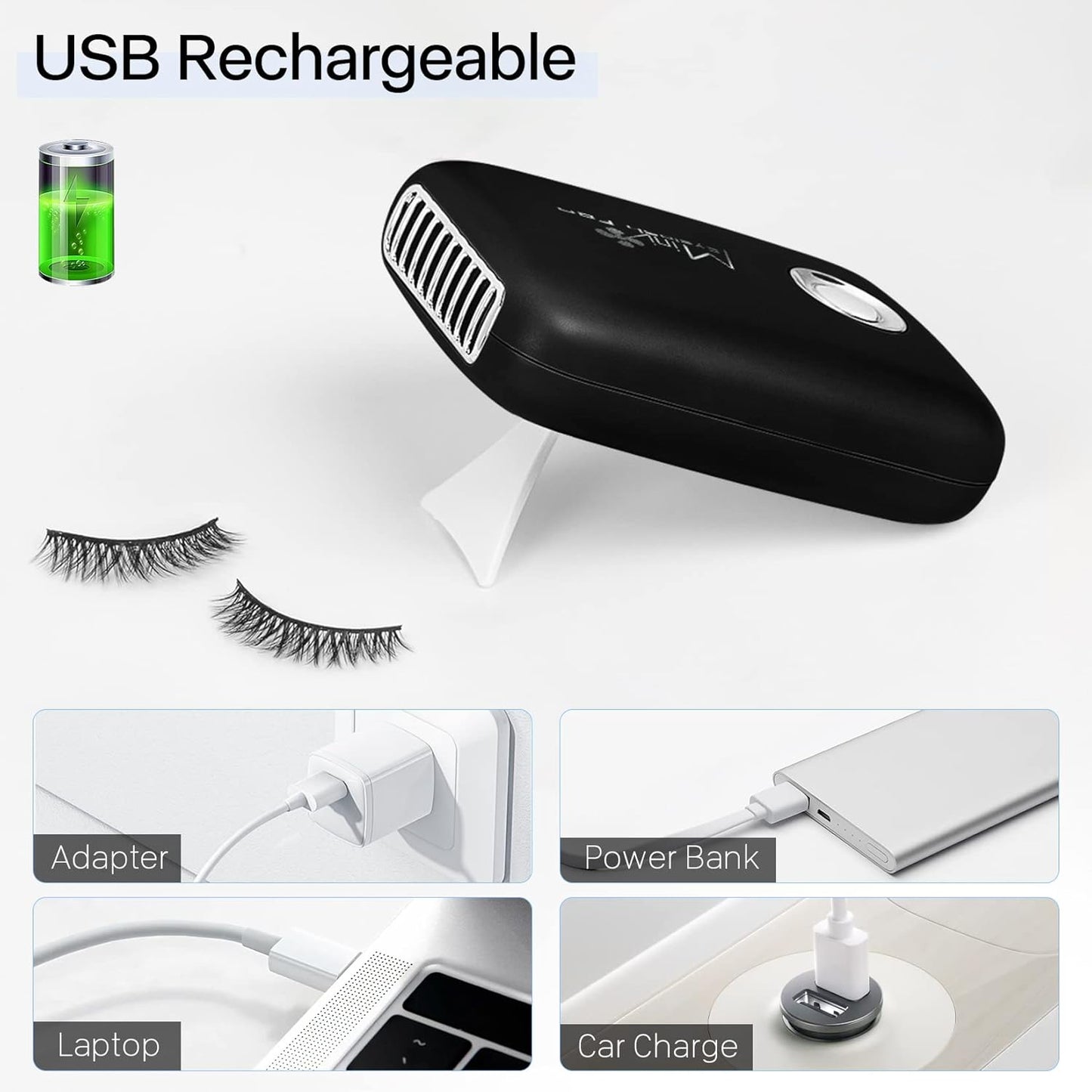 Eyelash Fan Mini Lash Fan for Eyelash Extension Portable Lash Fan Dryer Handheld Rechargable USB Eyelash Fan with 3 Adjustable Speed Cooling Air Fan Eyelash Extension Application (Black)